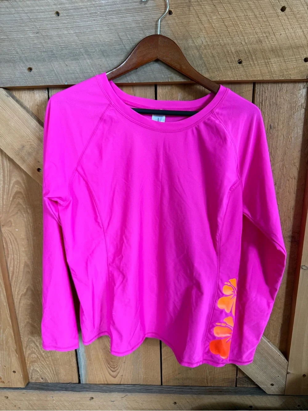 Old Navy Bright Pink Floral Accent Long Sleeve SPF rash guard. XL